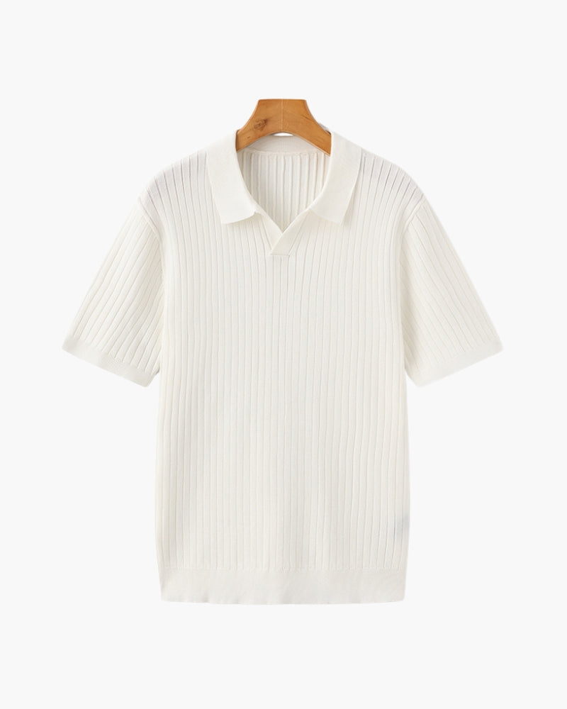 Ribbed Knit Polo – Short Sleeve – Minimalist Style - Mance Wear Ivory / XS