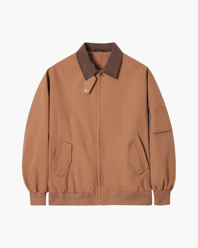 Men’s Contrast-Collar Bomber Jacket - Mance Wear Brown / M