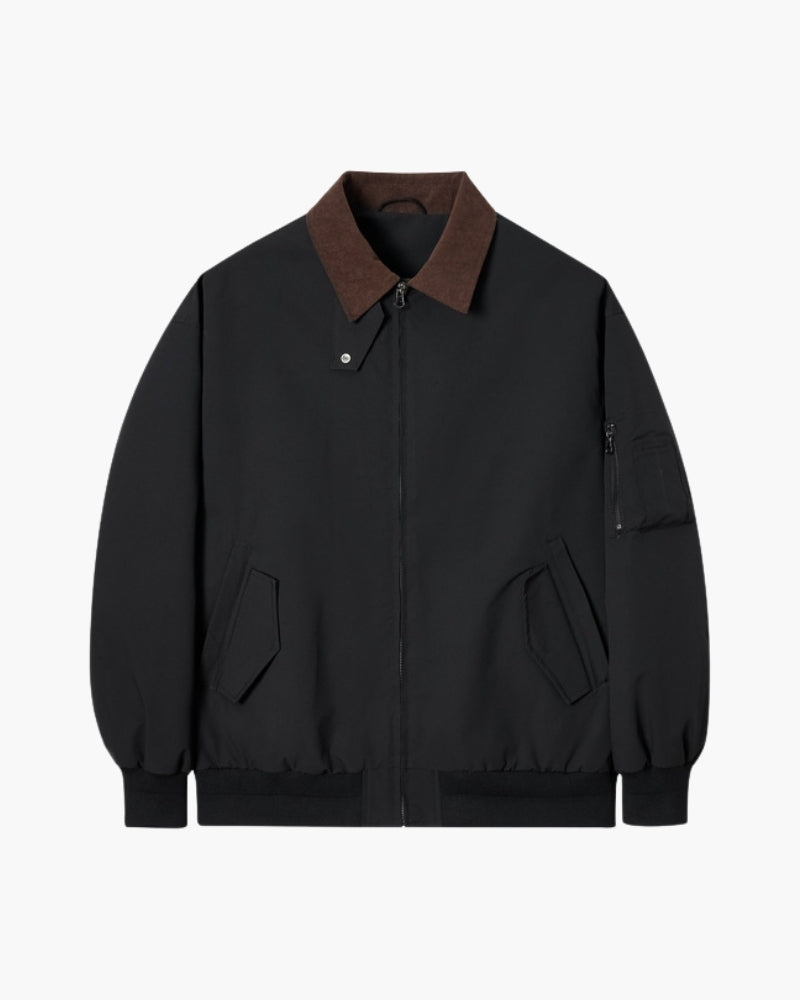 Men’s Contrast-Collar Bomber Jacket - Mance Wear Black / M