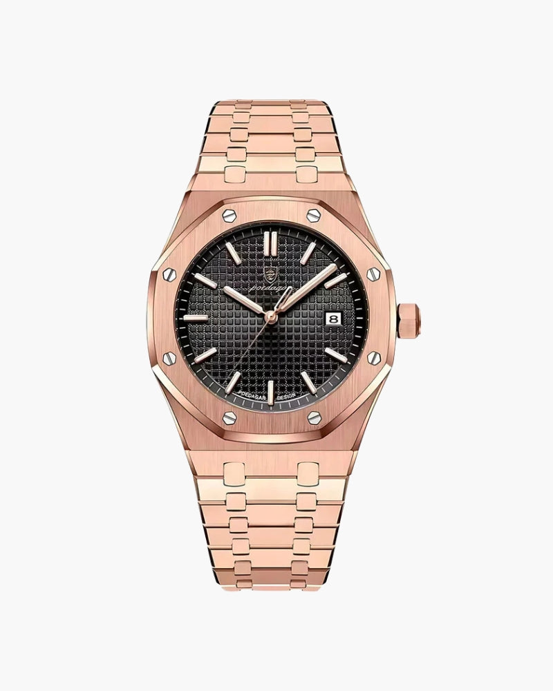 Royal Oak-Inspired Rose Gold & Blue Dial Watch - Mance Wear Black