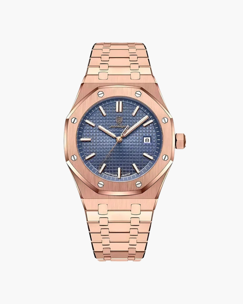 Royal Oak-Inspired Rose Gold & Blue Dial Watch - Mance Wear Blue
