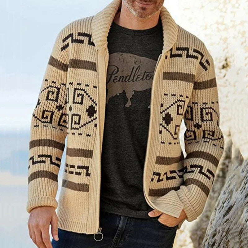 Cardigan Tribal Wool Dakota - Mance Wear Khaki / S