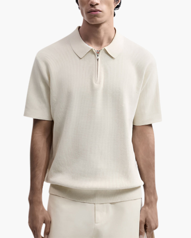 Zip Knit Polo – Short Sleeve – Minimalist Style - Mance Wear Beige / S