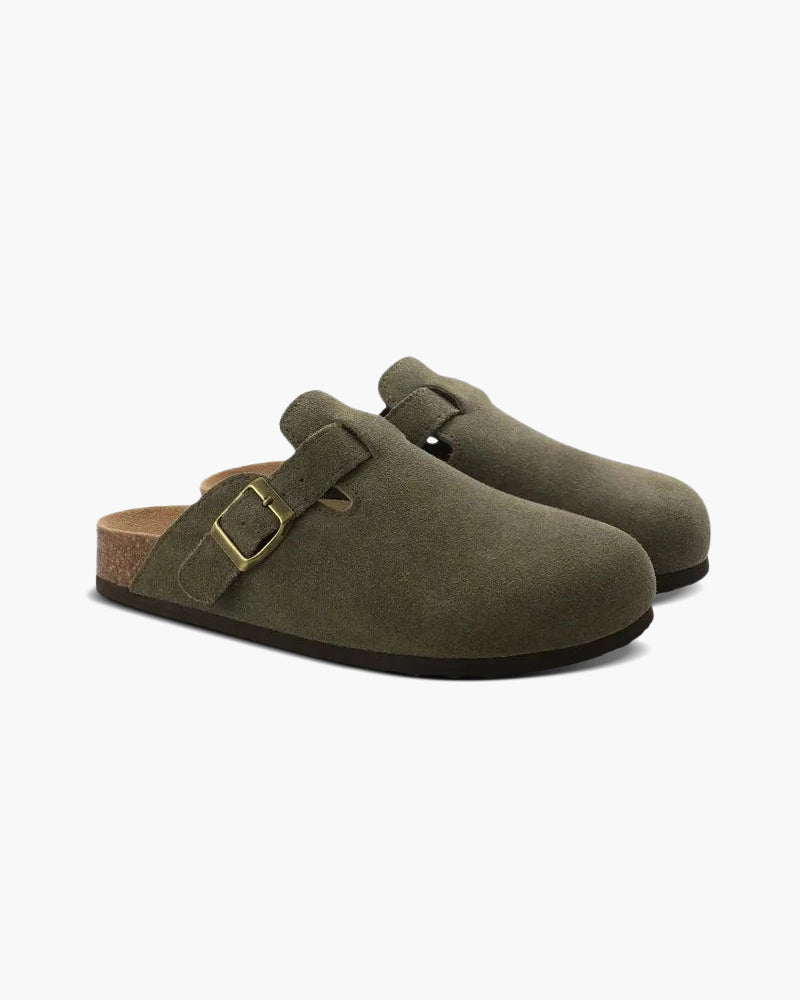Suede Buckle Clog – Comfort Slip-On