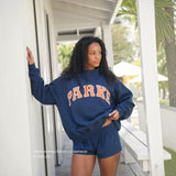 Denim Blue with Orange Letters