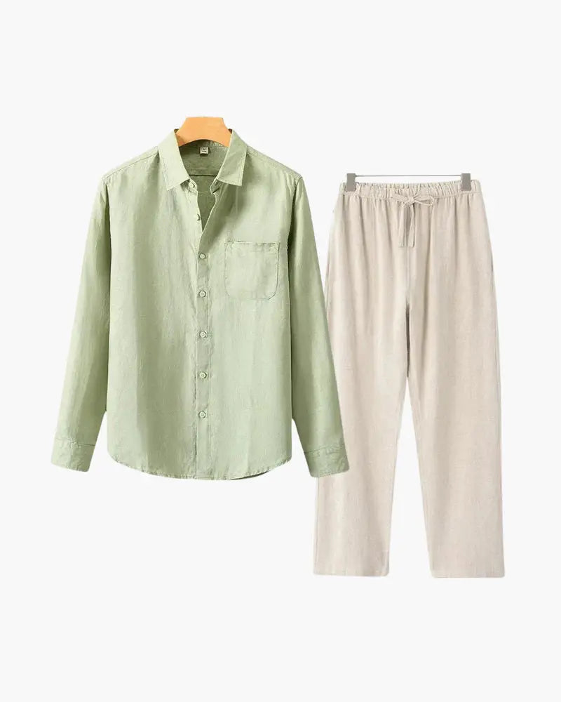 Linen Lifestyle Set – Sage Green & Beige - Mance Wear S