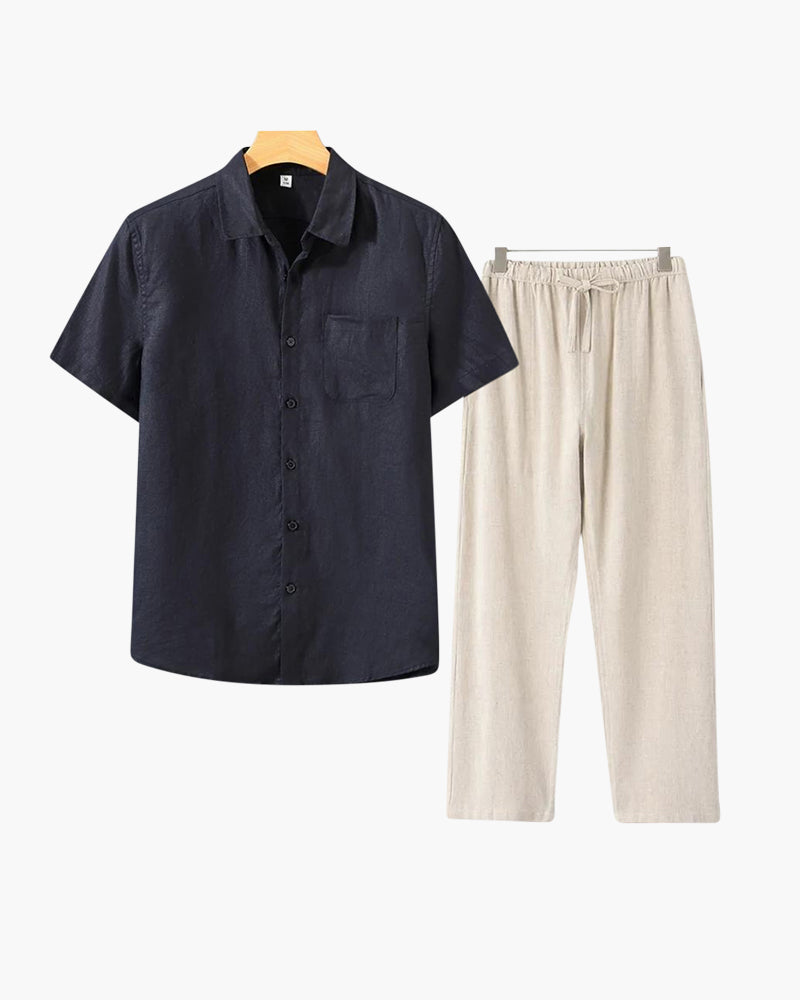 Linen Lifestyle Set – Short Sleeve - Mance Wear Black / Beige / XS