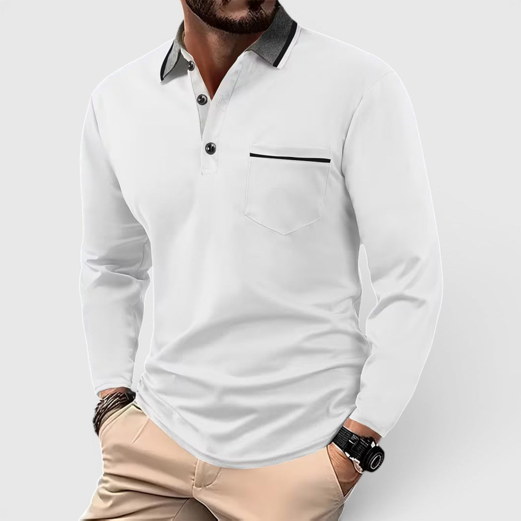 Edmund Contrast Collar Long Sleeve Polo