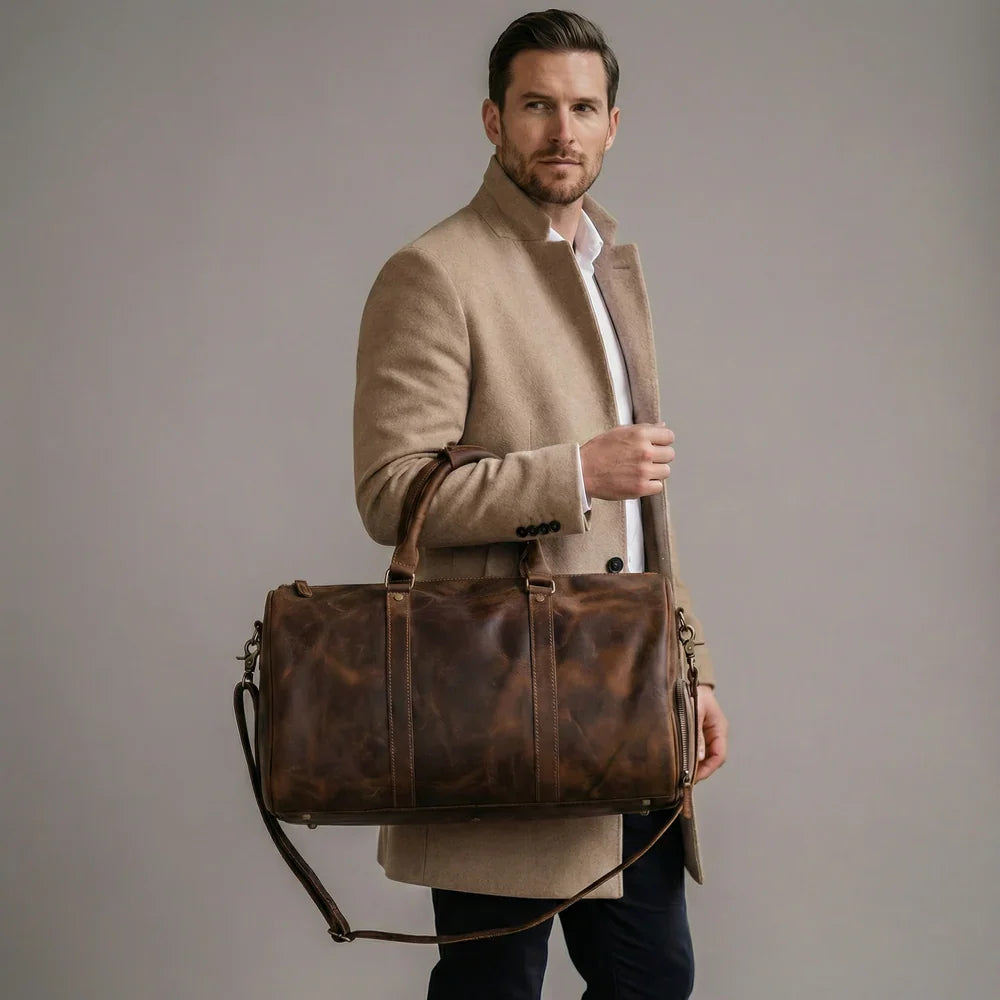 Ashford full-grain leather weekender bag in brown – travel duffel – Mance Wear