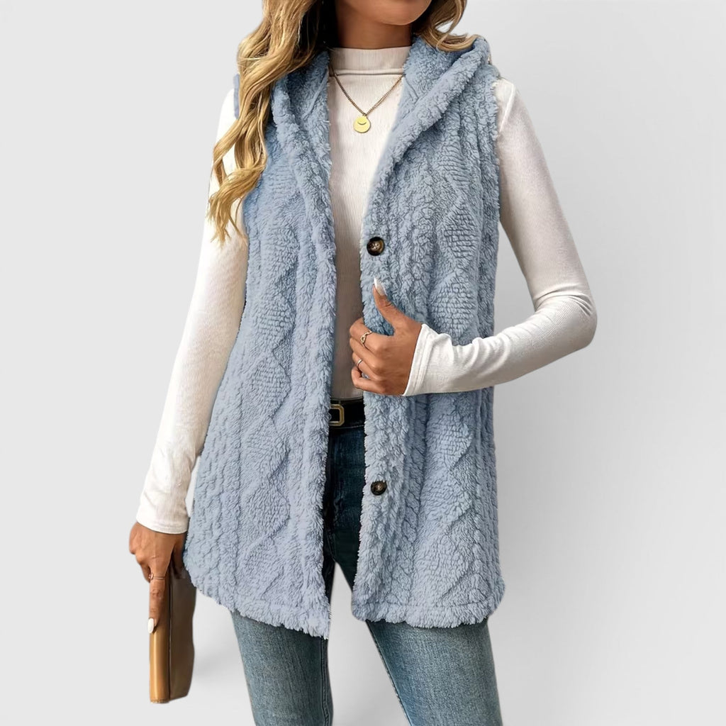 Blossom | Women's Warm Vest Button Front Hooded Outerwear