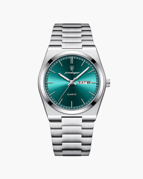 Azzuro teal sunburst steel quartz watch – men's dress watch – Mance Wear