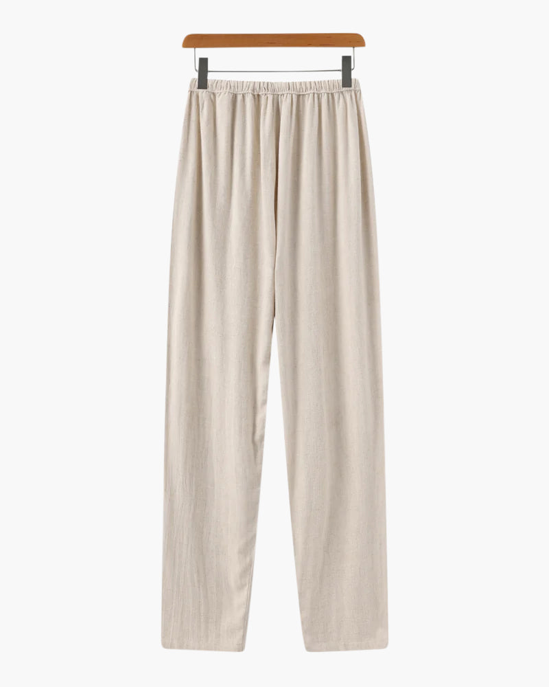 Linen Drawstring Pants – Light Beige – Relaxed Fit