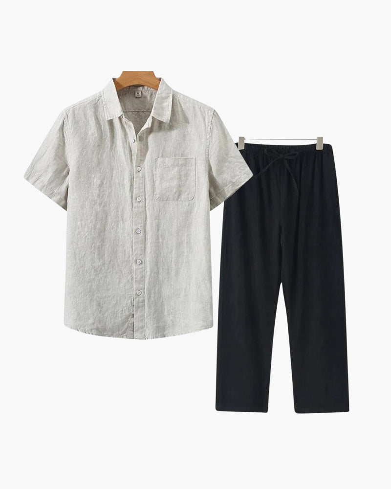 Linen Lifestyle Set – Short Sleeve - Mance Wear Beige / Black / XS
