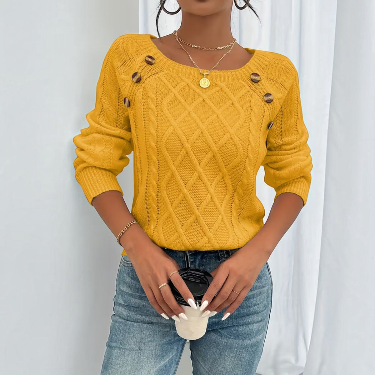 Trixie Button Detail Knit Sweater