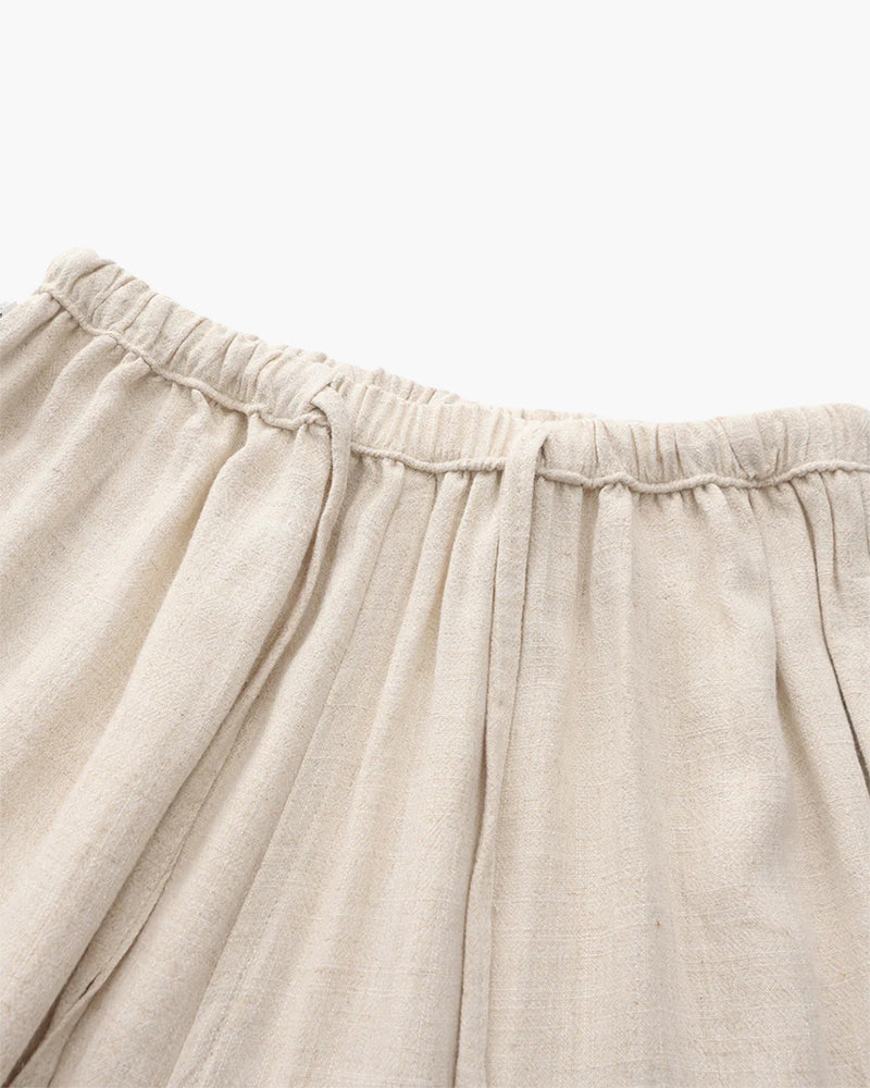 Linen Drawstring Pants – Light Beige – Relaxed Fit