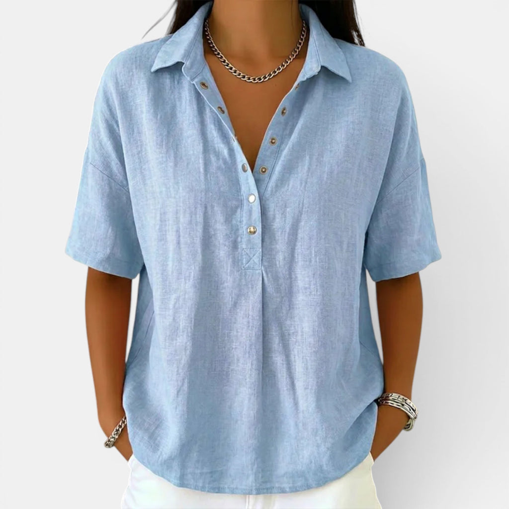Ingrid | Women's Comfortable Short Sleeve V Neck Blouse