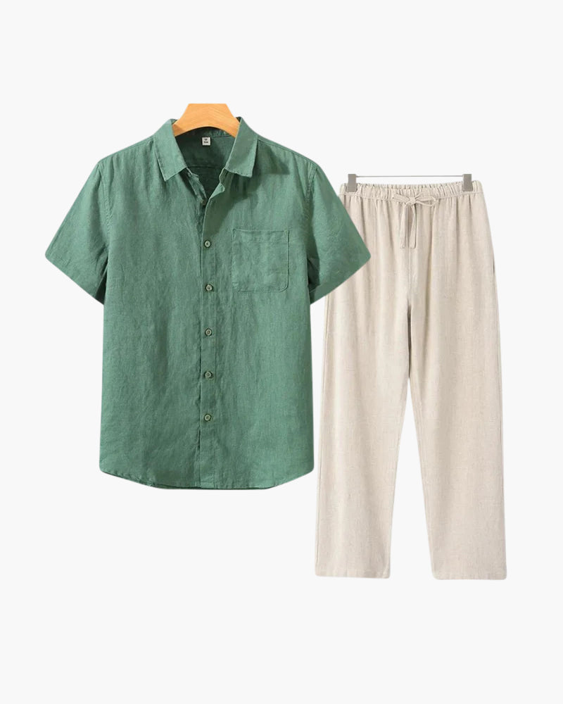 Linen Lifestyle Set – Short Sleeve - Mance Wear Green / Beige / XS