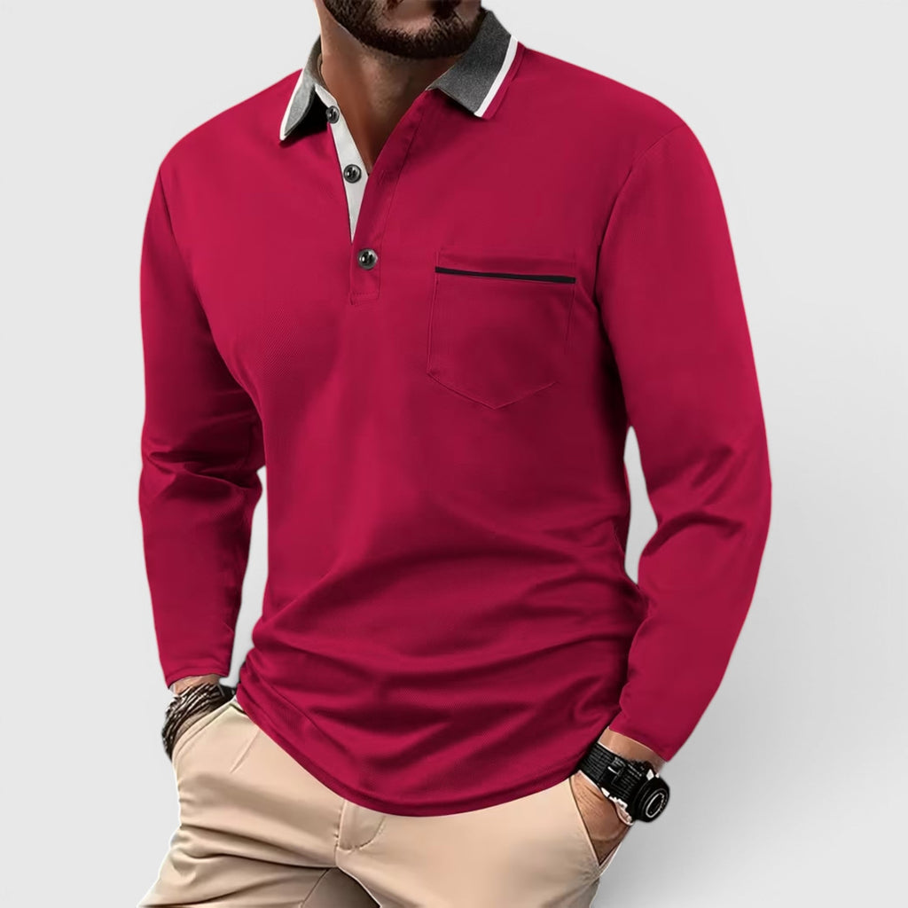 Edmund Contrast Collar Long Sleeve Polo
