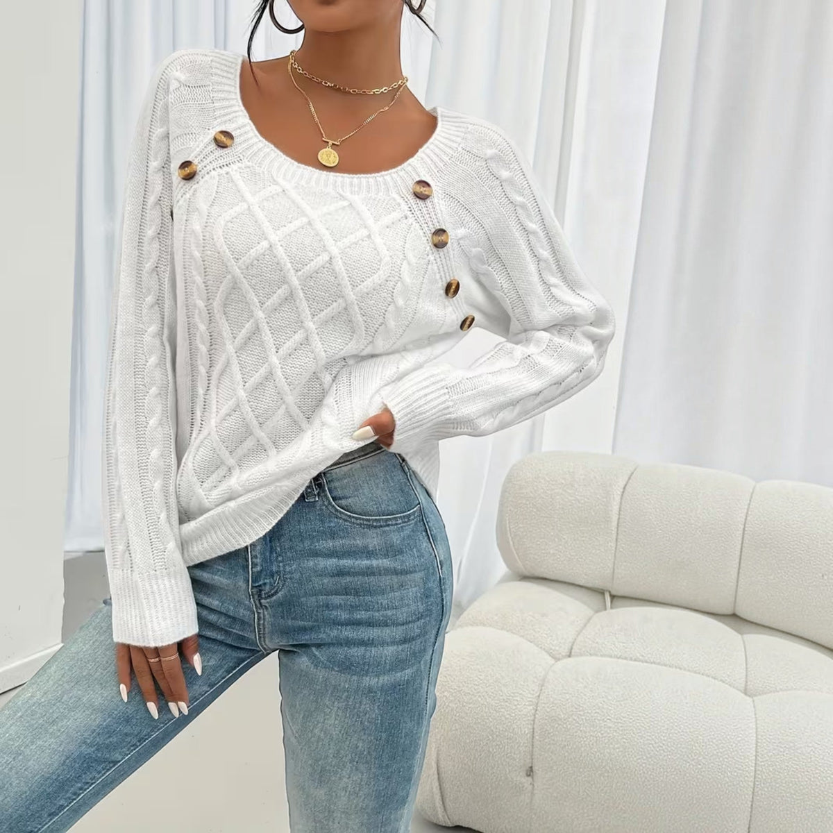 Trixie Button Detail Knit Sweater