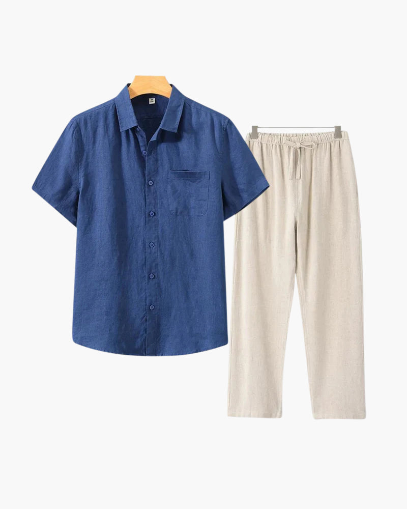 Linen Lifestyle Set – Short Sleeve - Mance Wear Blue / Beige / XS