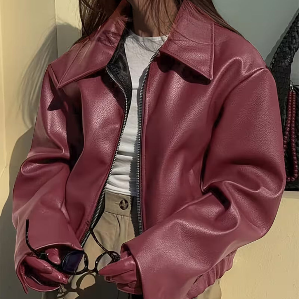 Fleur Lapel Collar Moto Leather Jacket