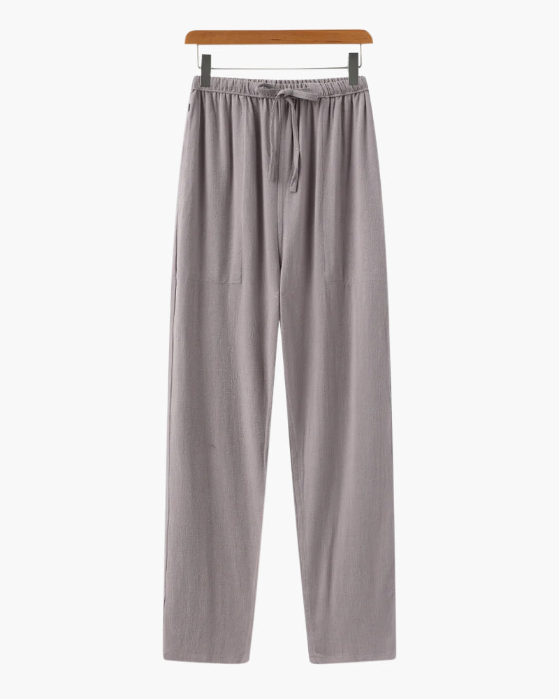 Linen Drawstring Pants – Light Beige – Relaxed Fit