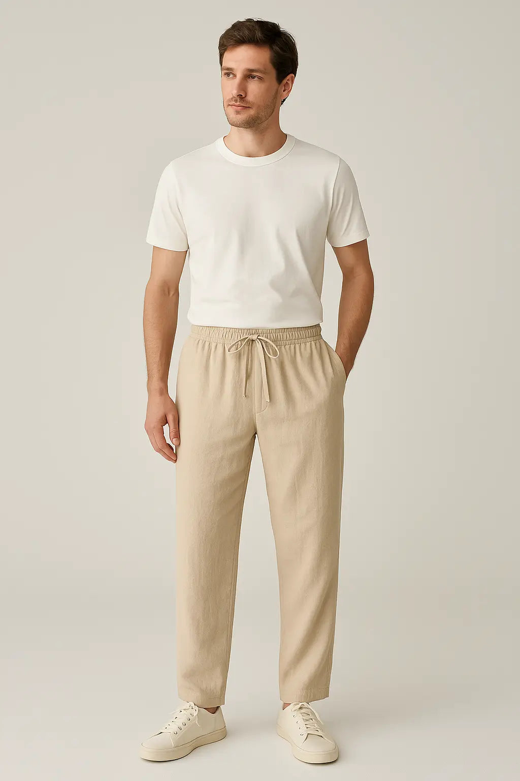 Relaxed Linen-Blend Drawstring Pants