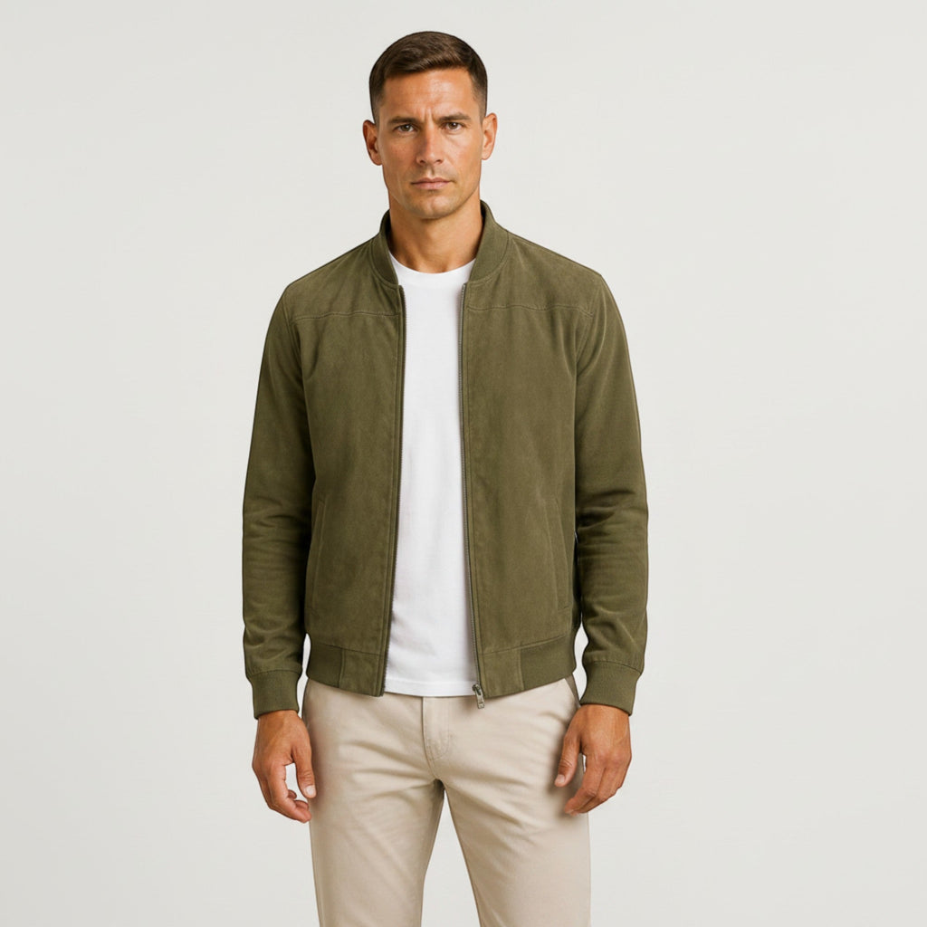 Leo | Men's Lightweight Faux Suede Bomber Jacket Zip Front