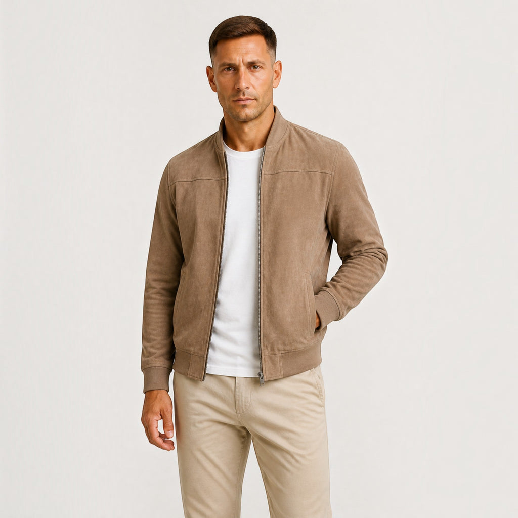 Leo | Men's Lightweight Faux Suede Bomber Jacket Zip Front
