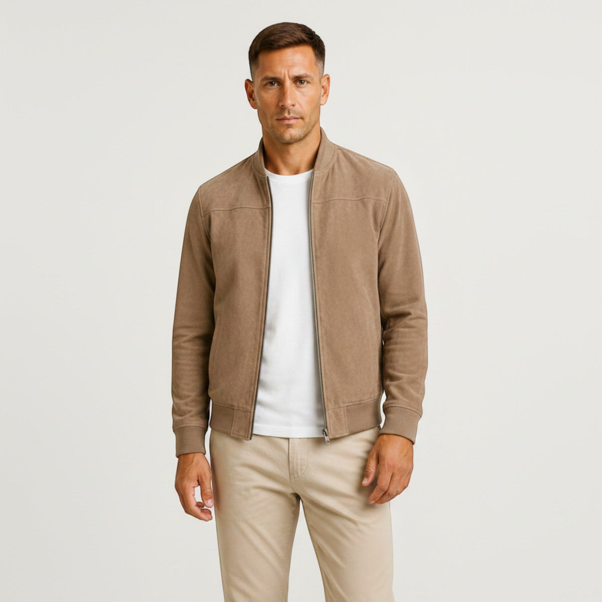 Leo | Men's Lightweight Faux Suede Bomber Jacket Zip Front