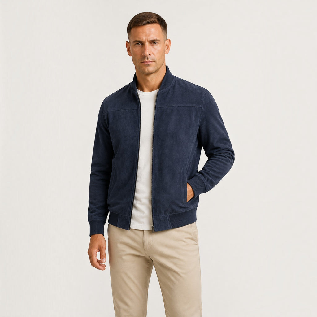 Leo | Men's Lightweight Faux Suede Bomber Jacket Zip Front