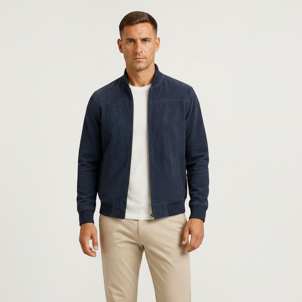 Leo | Men's Lightweight Faux Suede Bomber Jacket Zip Front