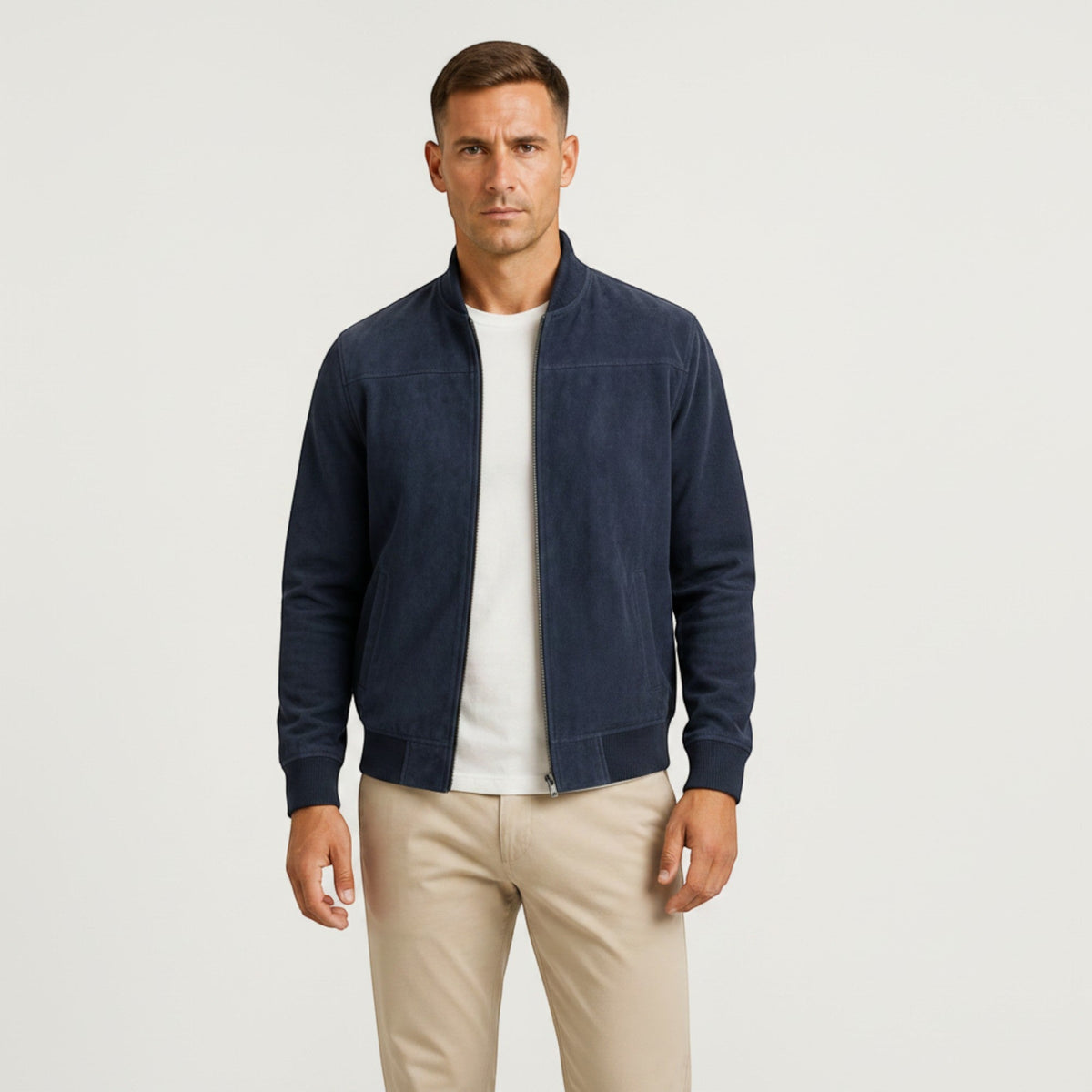 Leo | Men's Lightweight Faux Suede Bomber Jacket Zip Front