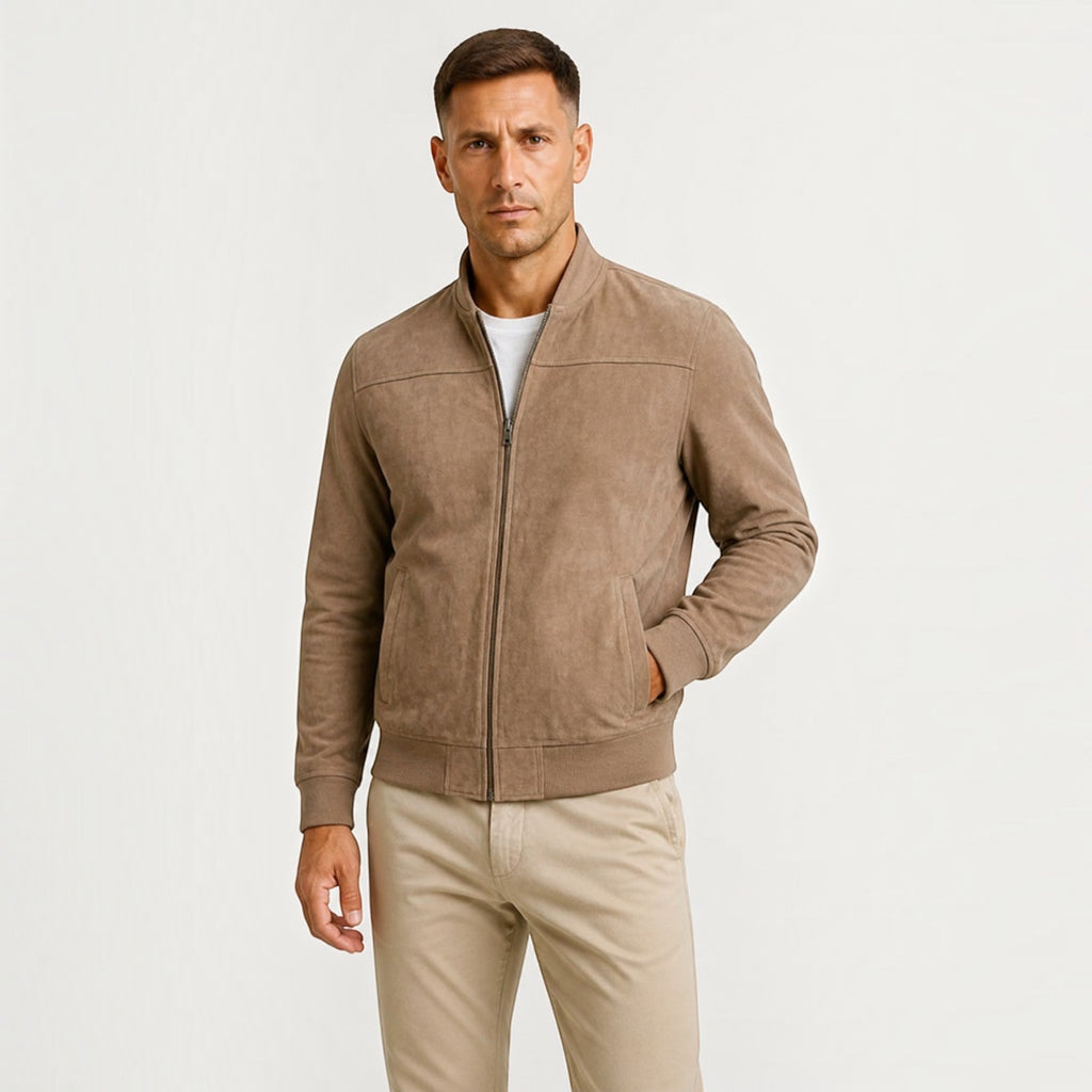 Leo | Men's Lightweight Faux Suede Bomber Jacket Zip Front