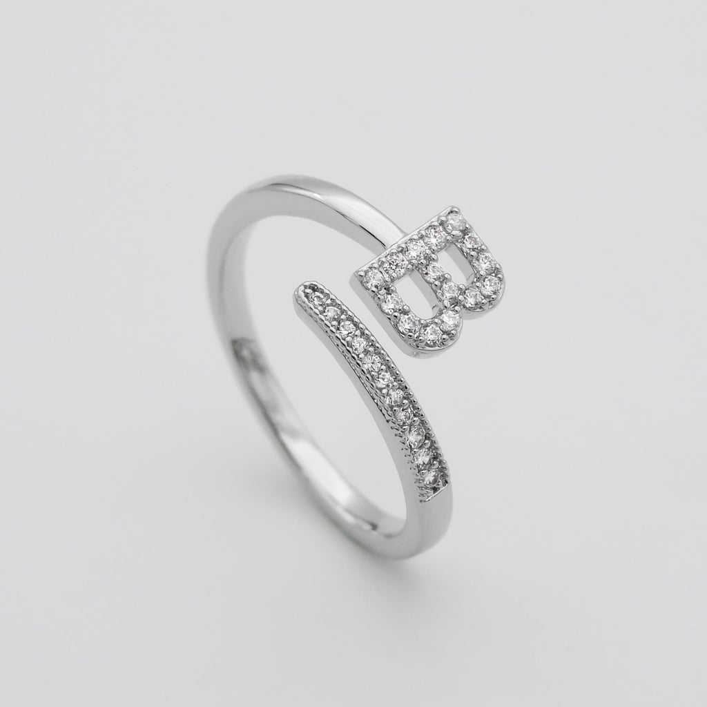 Pave Initial Adjustable Ring