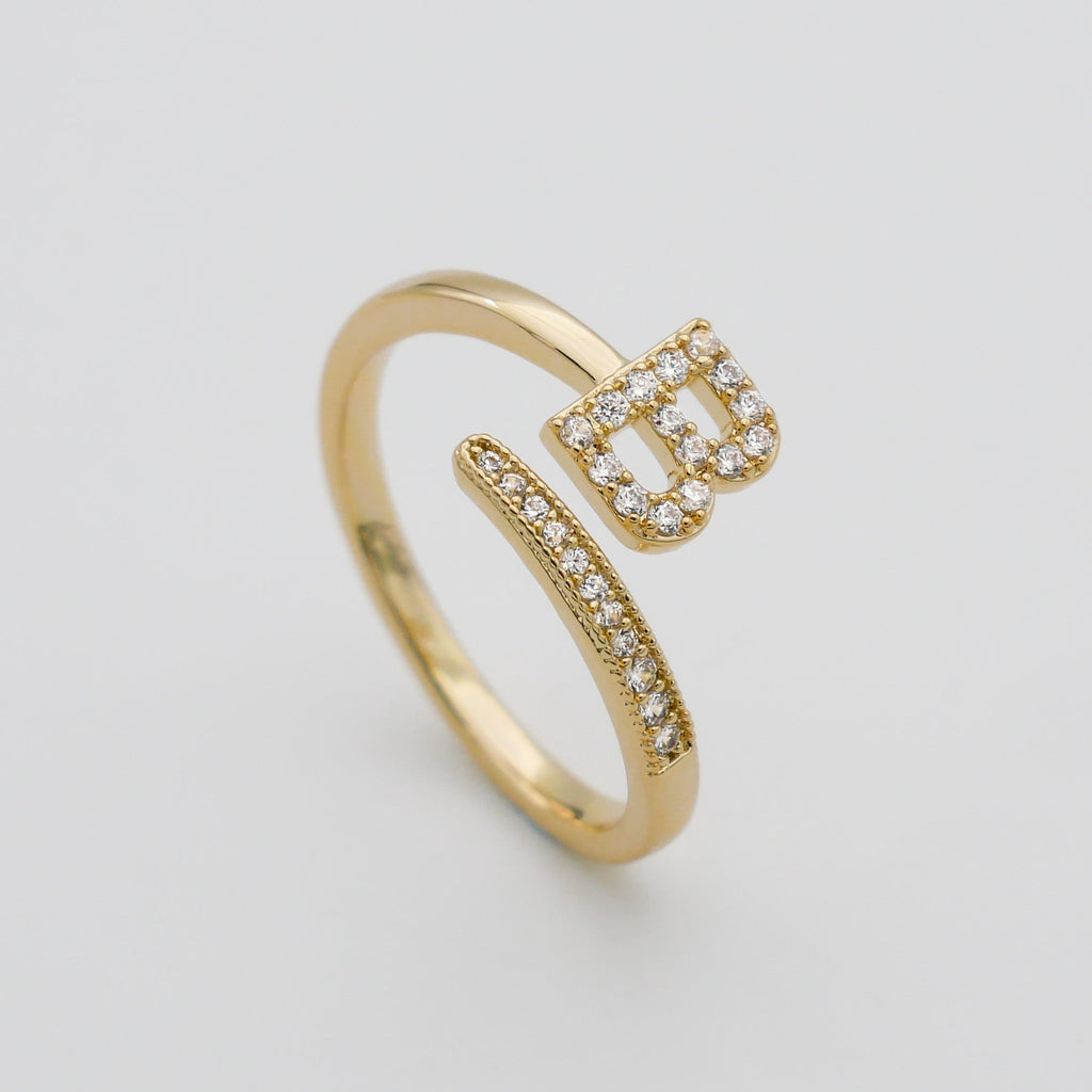 Pave Initial Adjustable Ring