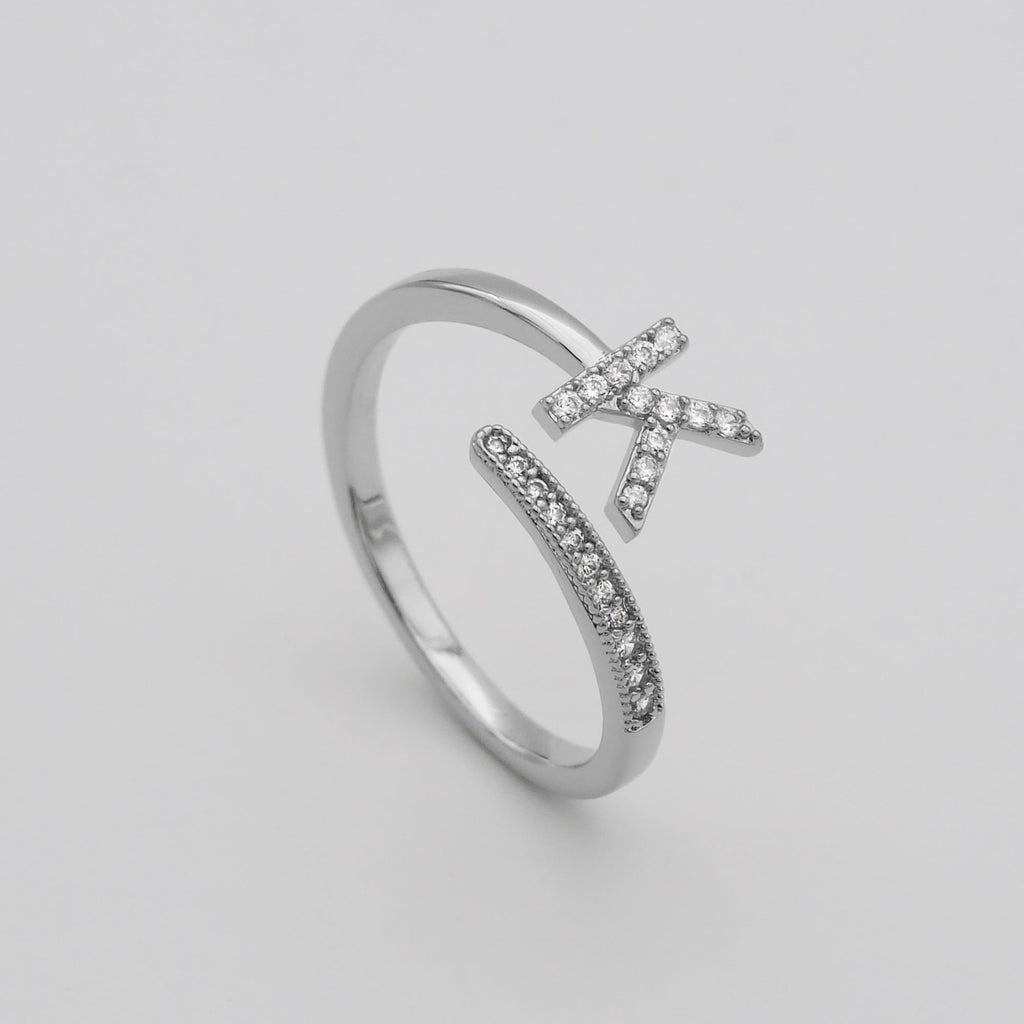 Pave Initial Adjustable Ring