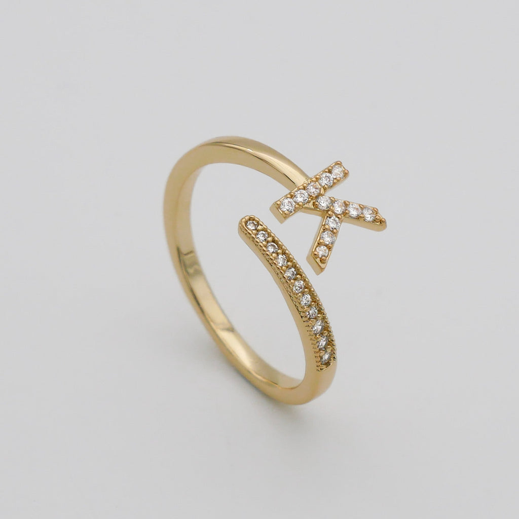 Pave Initial Adjustable Ring
