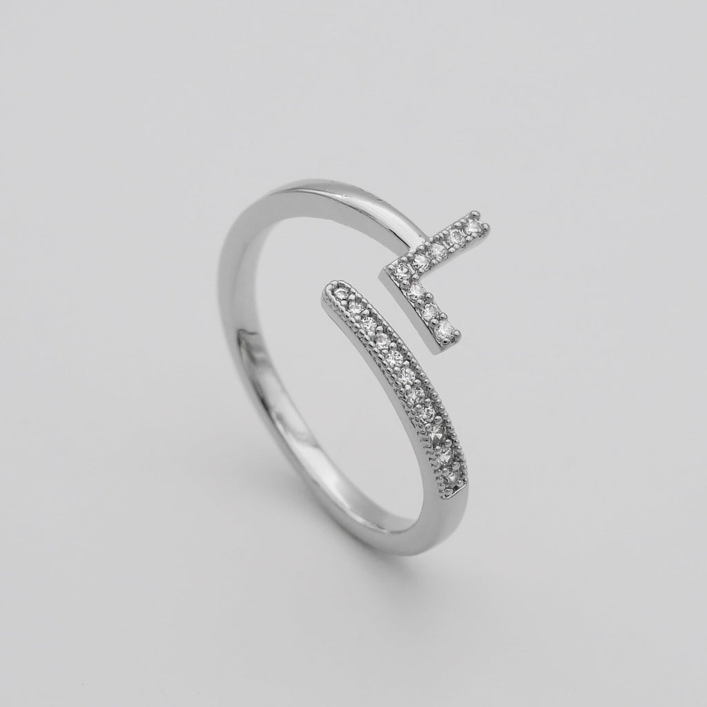 Pave Initial Adjustable Ring