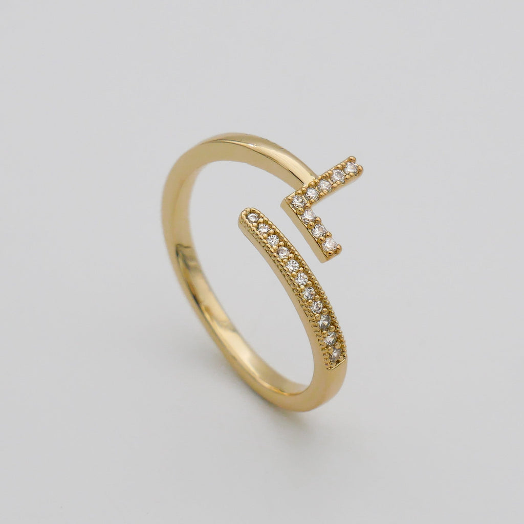 Pave Initial Adjustable Ring