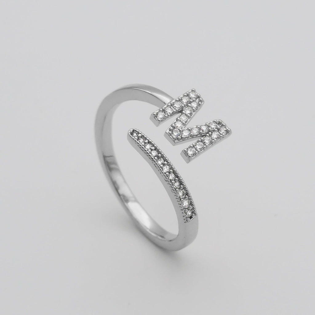 Pave Initial Adjustable Ring