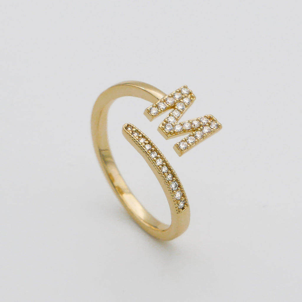 Pave Initial Adjustable Ring