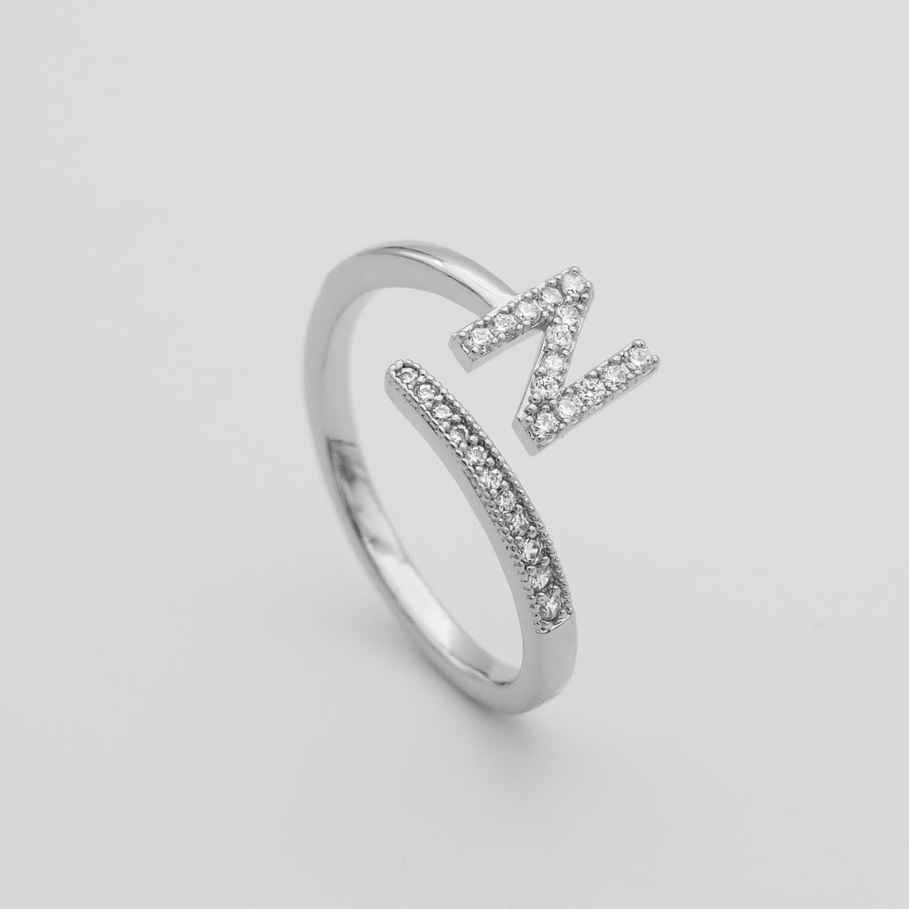 Pave Initial Adjustable Ring