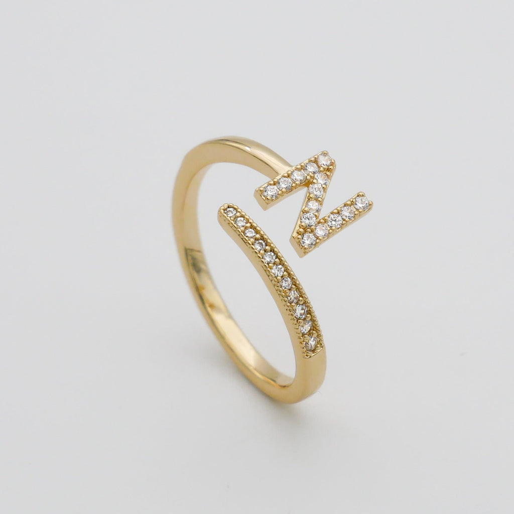 Pave Initial Adjustable Ring