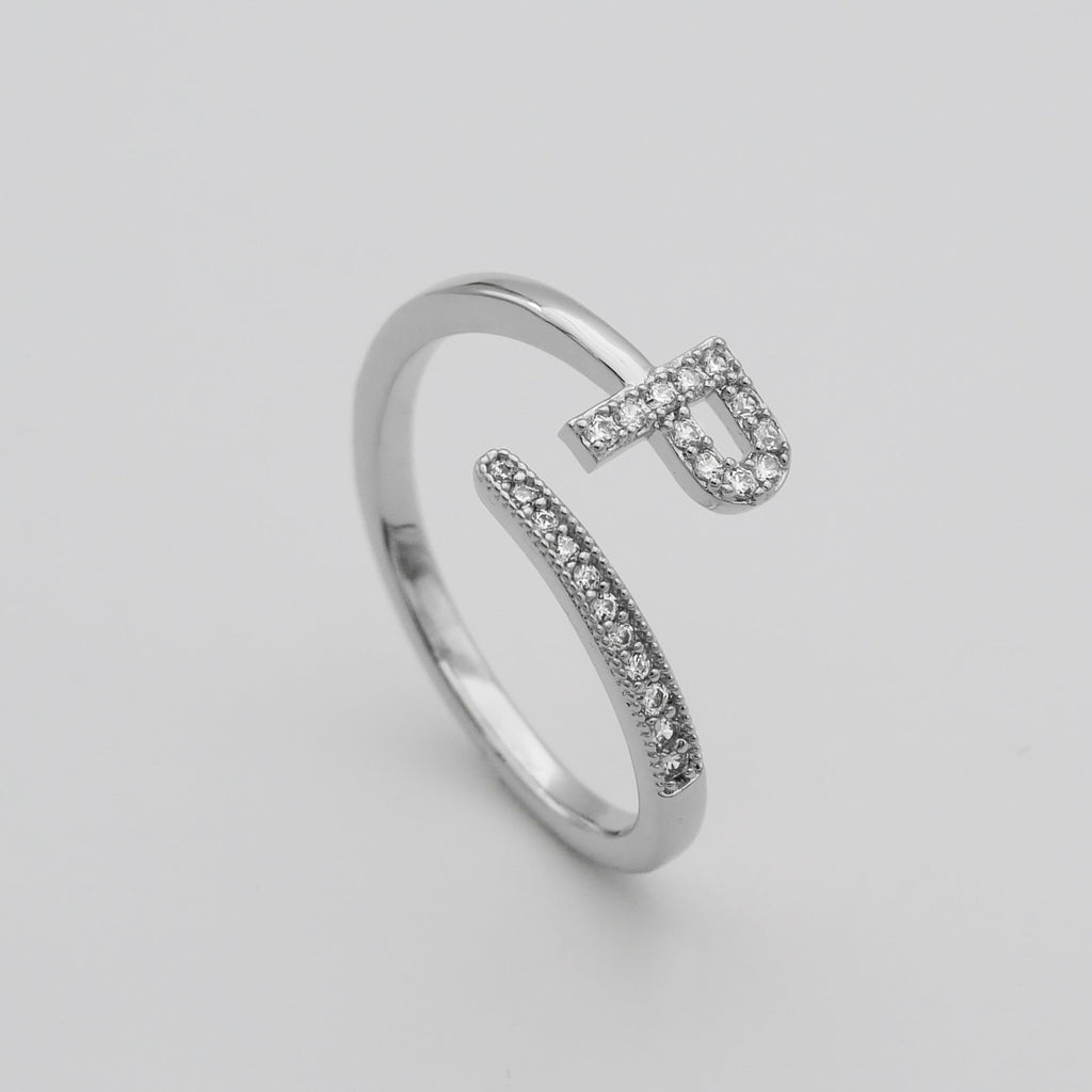 Pave Initial Adjustable Ring