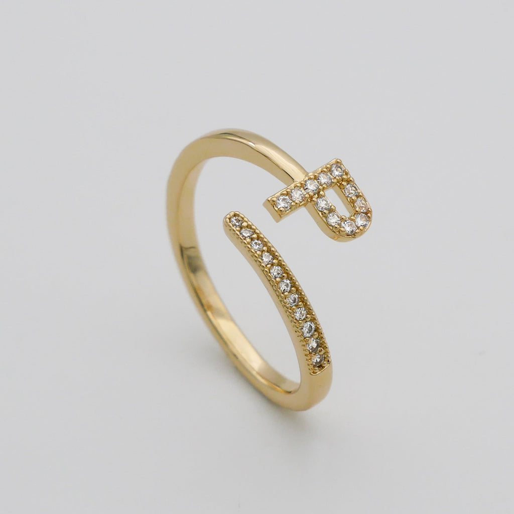 Pave Initial Adjustable Ring
