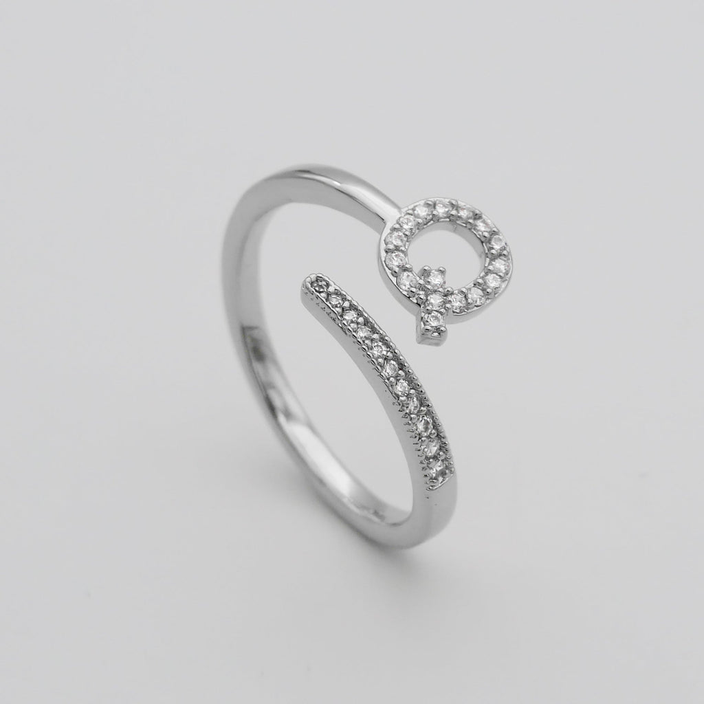 Pave Initial Adjustable Ring