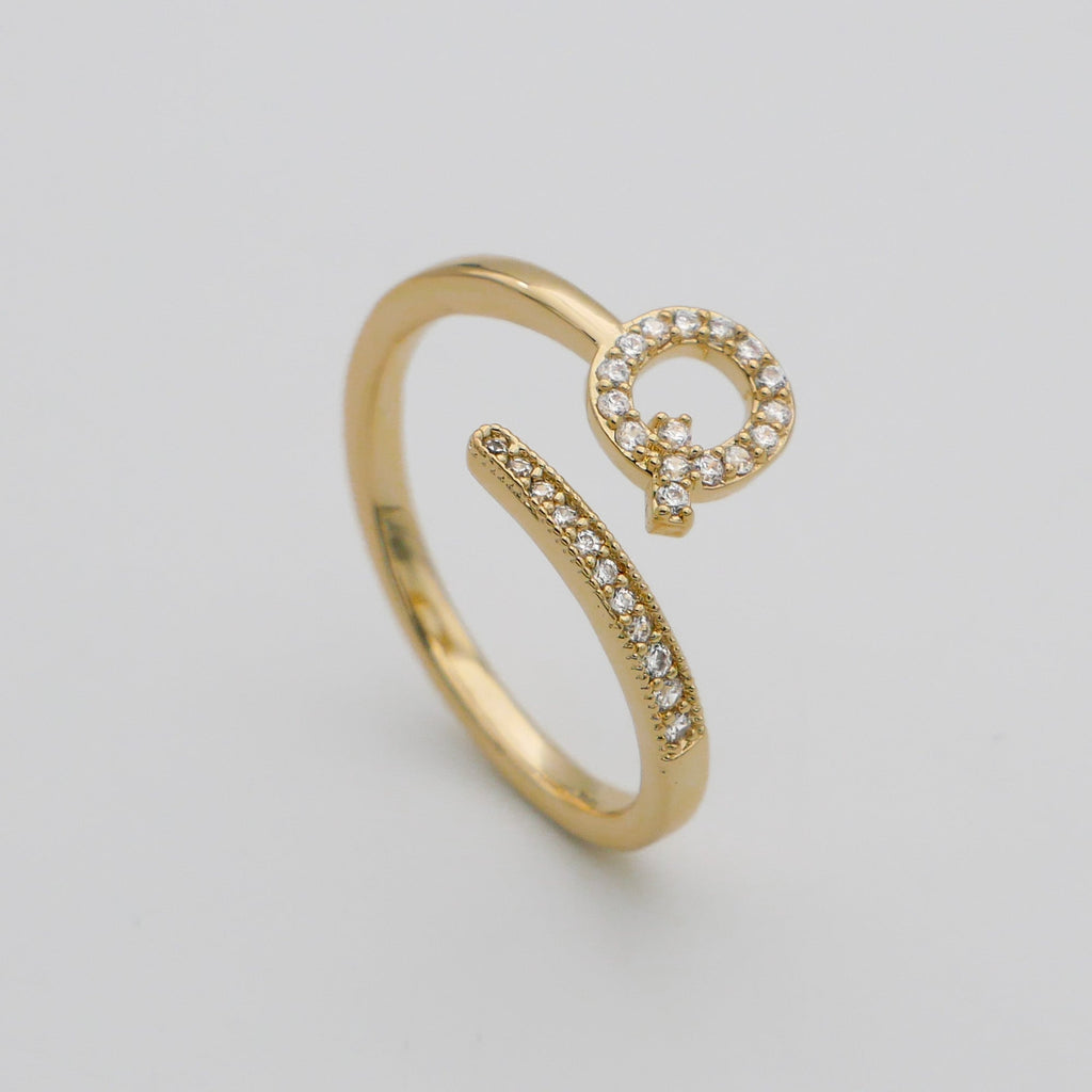 Pave Initial Adjustable Ring