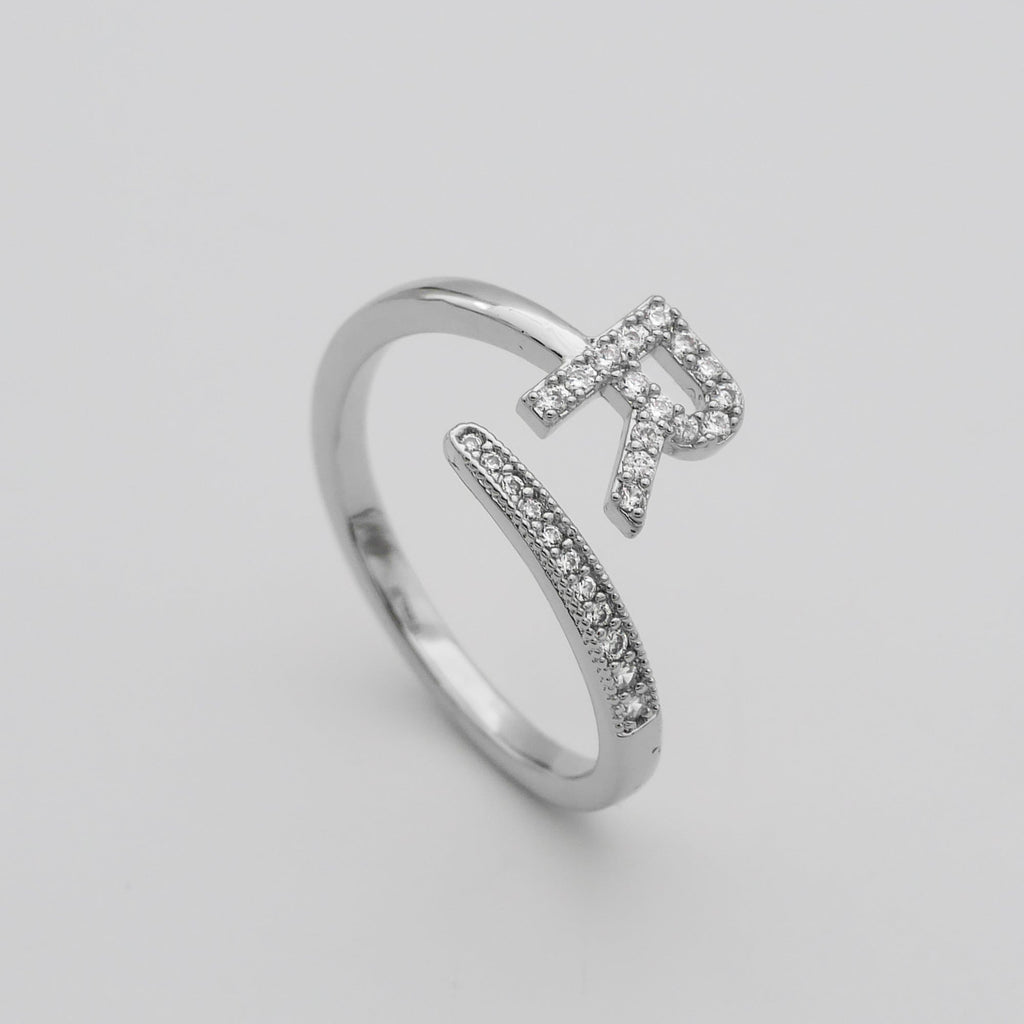 Pave Initial Adjustable Ring