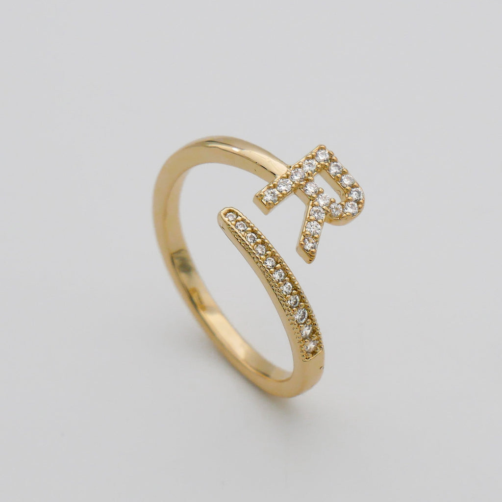 Pave Initial Adjustable Ring
